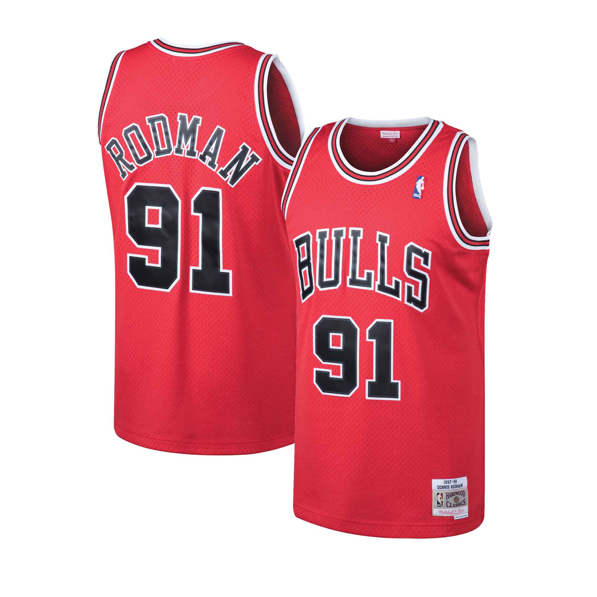 Dennis Rodman Chicago Bulls Autographed Red 1997-98 Mitchell and Ness  Swingman Jersey with Multiple Inscriptions